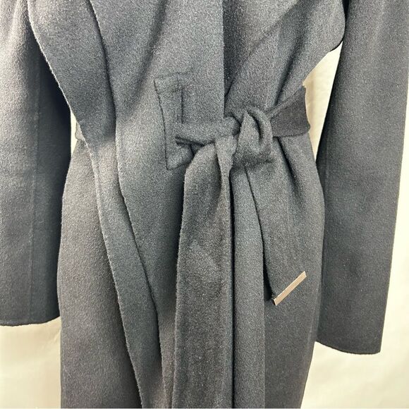 Vince Wool Blend Wrap Coat Black Double Face Drape Neck Belted Minimalist - Picture 6 of 10